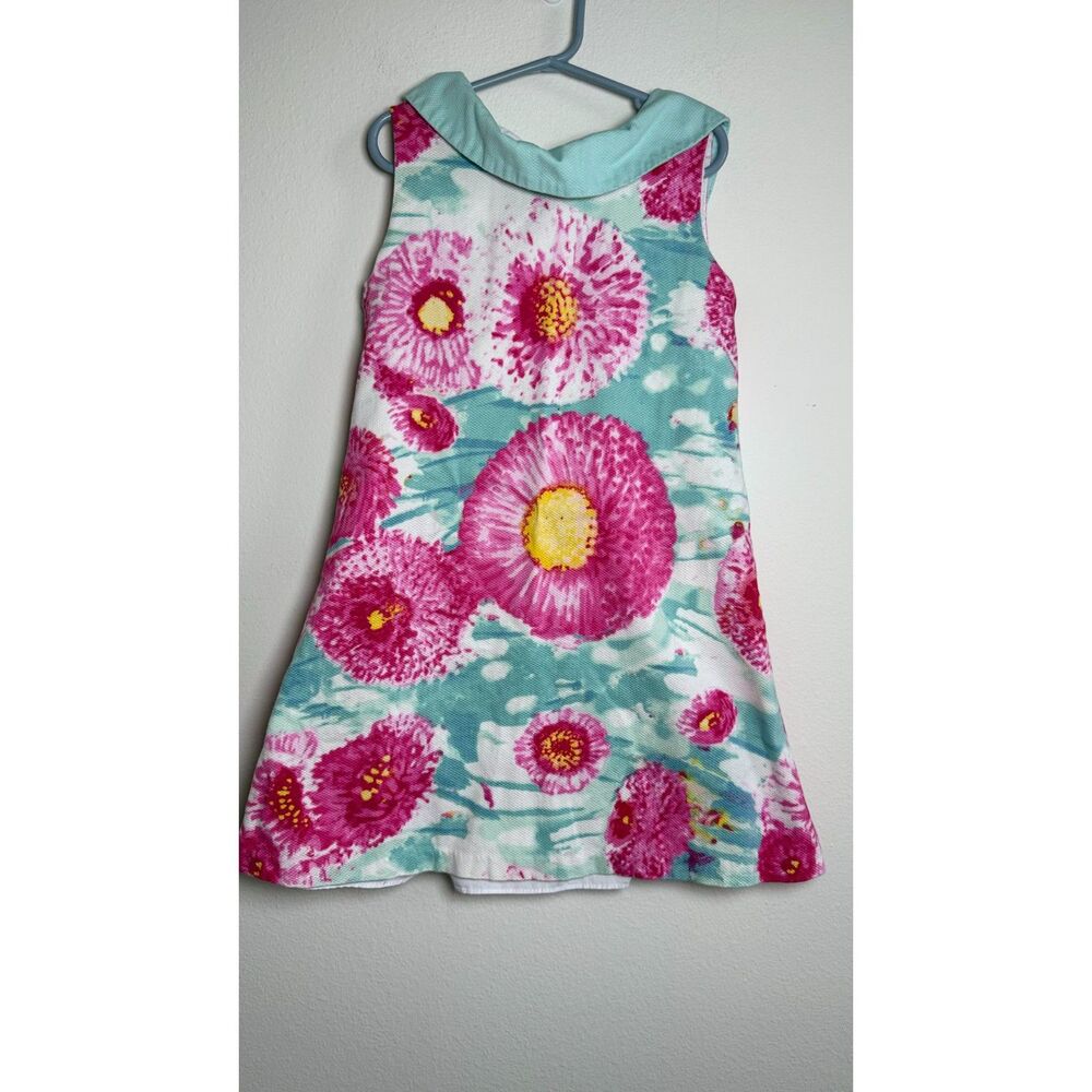 Pippa & Julie Girls Size 10 Floral Dress Aqua Pink Watercolor Collared A-Line